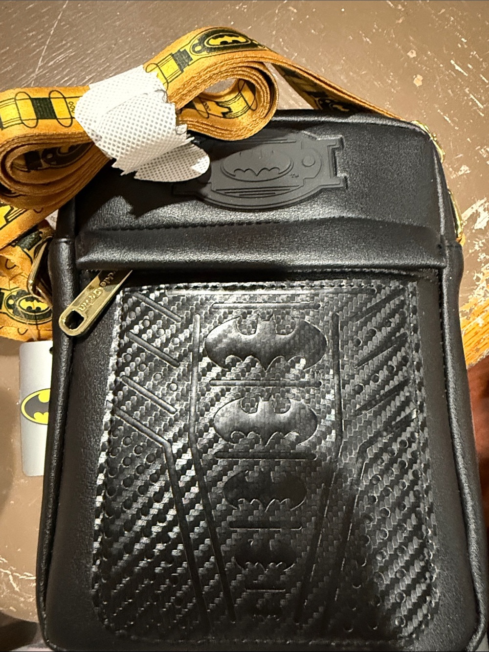 Batman Black Crossbody Sling Bag with Yellow Strap